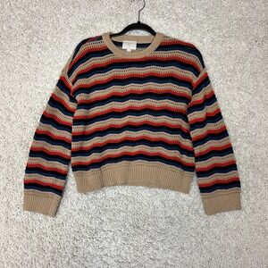 LOFT Outlet Striped Open Wavy Knit Sweater Womens Medium Petite MP Casual